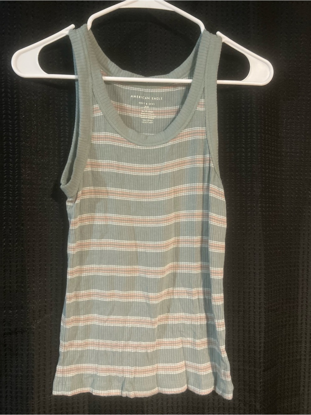 American Eagle Outfitters Seafoam Ribbed Tank with Cream & Tan Stripes